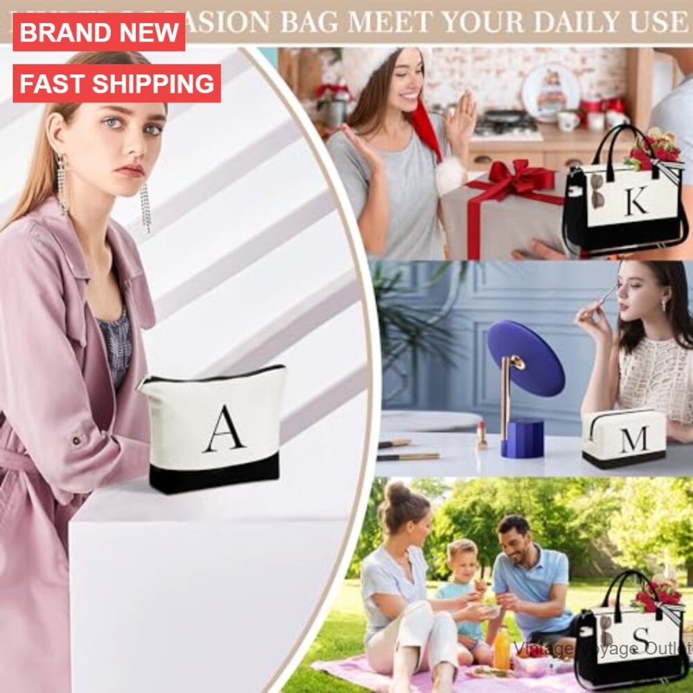 Personalized Initial Tote Bag Set With Makeup Bag… - image 6